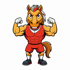 A ferocious angry horse athlete posing art vector illustration