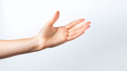 A welcoming hand extends graciously toward the viewer, symbolizing invitation and connection in a bright, minimalist setting