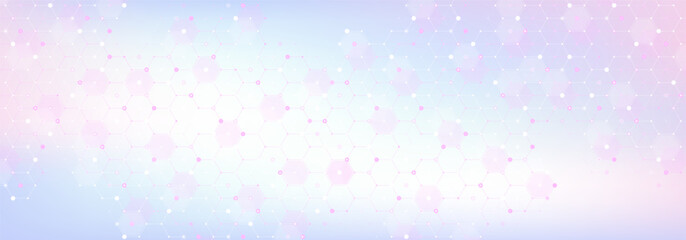 Abstract biology and pharmaceutical technology background. Health care and medical background with hexagons shapes. Flowing wave lines and hexagons. Vector illustration