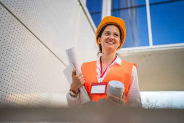 architect woman female construction engineer stand outdoors