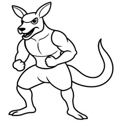 A ferocious angry kangaroo athlete posing line art vector illustration