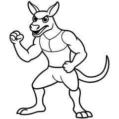 A ferocious angry kangaroo athlete posing line art vector illustration