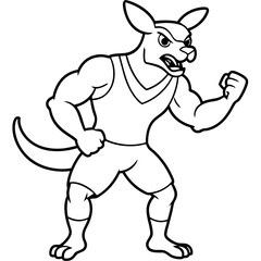 A ferocious angry kangaroo athlete posing line art vector illustration
