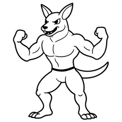 A ferocious angry kangaroo athlete posing line art vector illustration