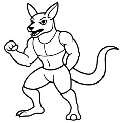 A ferocious angry kangaroo athlete posing line art vector illustration