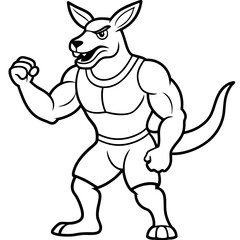A ferocious angry kangaroo athlete posing line art vector illustration