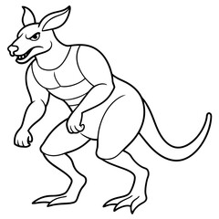 A ferocious angry kangaroo athlete posing line art vector illustration