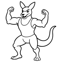 A ferocious angry kangaroo athlete posing line art vector illustration