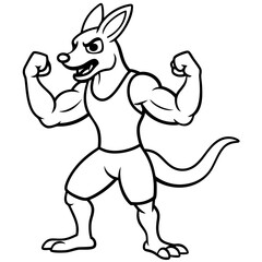 A ferocious angry kangaroo athlete posing line art vector illustration