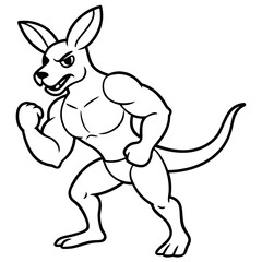 A ferocious angry kangaroo athlete posing line art vector illustration