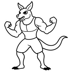 A ferocious angry kangaroo athlete posing line art vector illustration