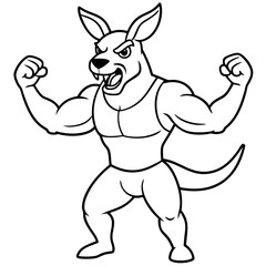 A ferocious angry kangaroo athlete posing line art vector illustration
