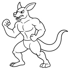 A ferocious angry kangaroo athlete posing line art vector illustration