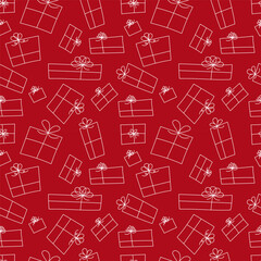 Cute Christmas doodle style pattern. Hand-drawn gift boxes. Infinite Texture, Digital Paper Pattern. Minimalist Christmas Design
