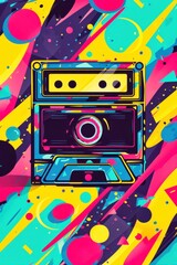 Fototapeta premium Colorful cassette tape sitting on vibrant abstract background during a creative art session
