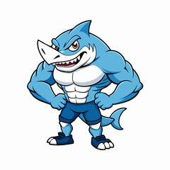 A ferocious angry Shark athlete posing art vector illustration
