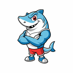 A ferocious angry Shark athlete posing art vector illustration