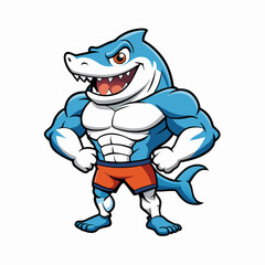 A ferocious angry Shark athlete posing art vector illustration