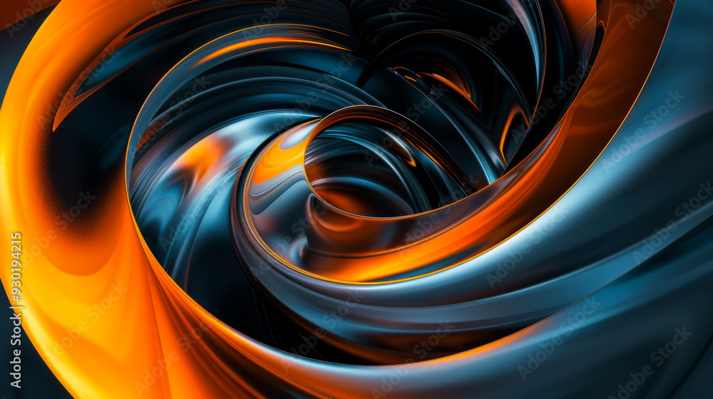 Poster circular abstraction in orange and blue colors. curved lines. abstract background.