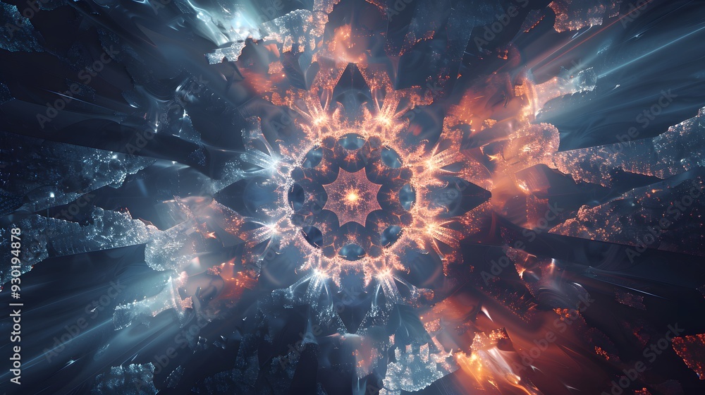Poster a time crystal exhibiting periodic behavior with intricate patterns that repeat in both space and ti