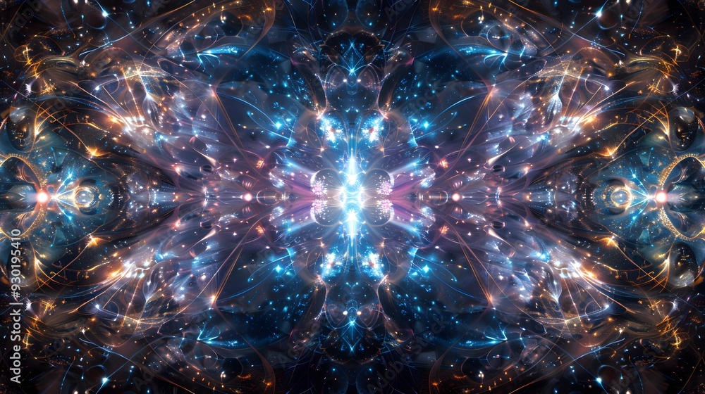 Poster a time crystal exhibiting periodic behavior with intricate patterns that repeat in both space and ti