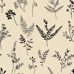 Obraz premium Seamless Vintage Botanical Pattern with Elegant Ferns and Foliage