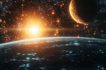 Obraz premium Space cosmic illustration with planets scene created with Generative AI