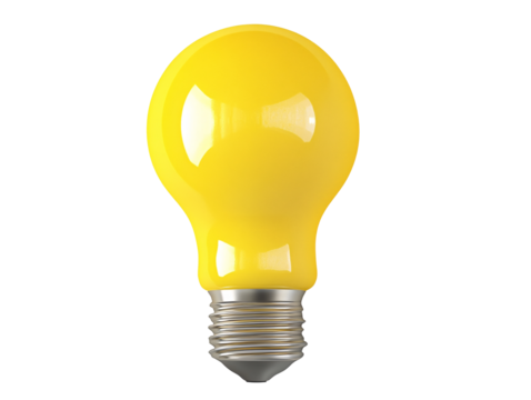 a yellow light bulb on a white background