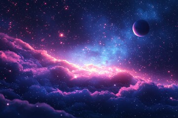 Space cosmic illustration with planets scene created with Generative AI