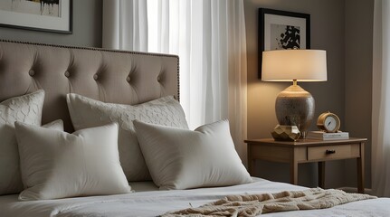 Chic bedroom decor items such as pillows throws.generative.ai