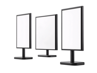 a group of black rectangular signs