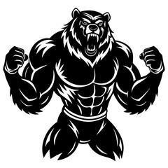 A ferocious bear athlete posing black art vector illustration