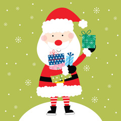 christmas card with santa claus and christmas gifts design