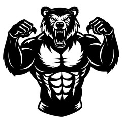 A ferocious bear athlete posing black art vector illustration