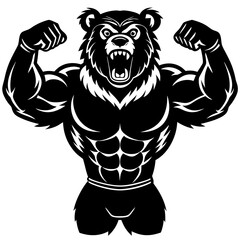A ferocious bear athlete posing black art vector illustration