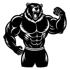 A ferocious bear athlete posing black art vector illustration