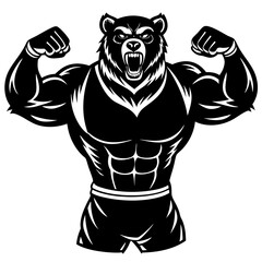 A ferocious bear athlete posing black art vector illustration