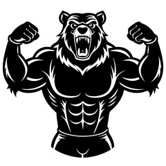 A ferocious bear athlete posing black art vector illustration