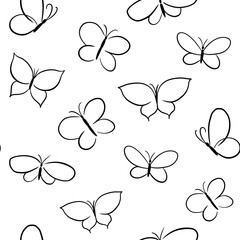 Butterflies, doodle, sketch, seamless pattern, monochrome sketch, hand drawn vector