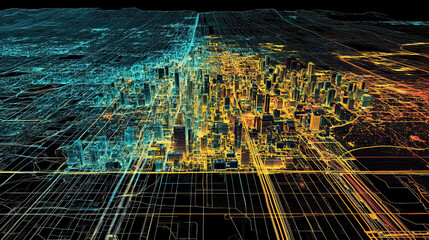 Technical aerial visual, 3D LiDAR GIS aerial map satellite scan model isolated, showing Salt Lake City,  Utah. Elevation, topography, render