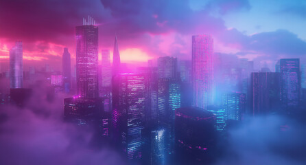 Obraz premium Neon Horizon: Glitched Stratosphere