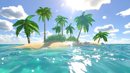 Obraz premium A serene tropical island with palm trees and clear blue water under a bright sky during the day