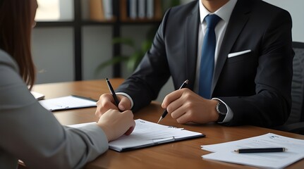 Close up interviewer interview candidate apply for job at meeting.generative.ai