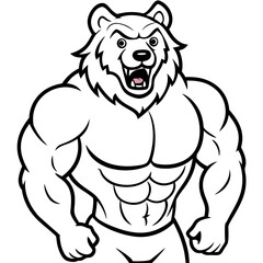 A ferocious bear athlete posing line art vector illustration