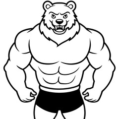 A ferocious bear athlete posing line art vector illustration