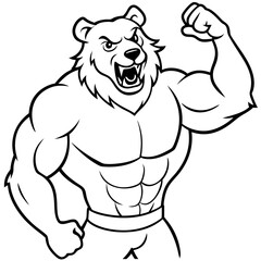 A ferocious bear athlete posing line art vector illustration