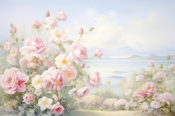 Obraz premium Painting of rose border outdoors flower plant.