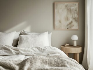 Minimalist Bedroom with Low Profile Bed and Abstract Art