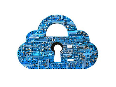 a blue circuit board shaped like a cloud