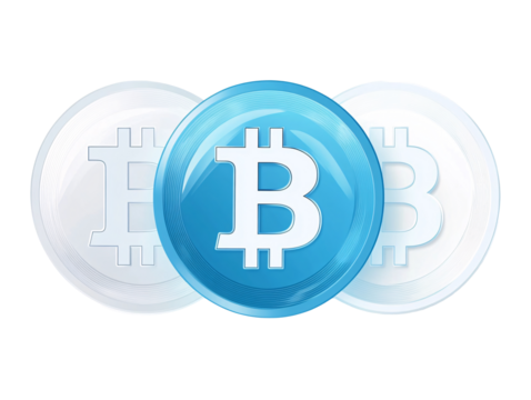 a group of blue and white coins